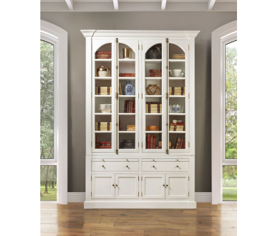 white display cabinet with glass doors