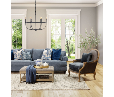 Blue upholstered sofa 