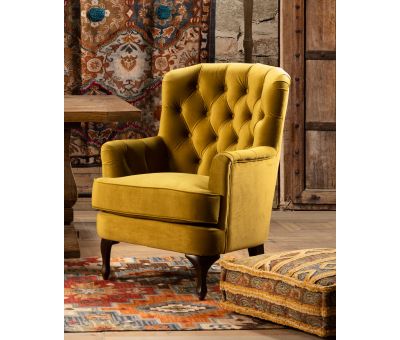 gold velvet occasional chair with deep buttoned back