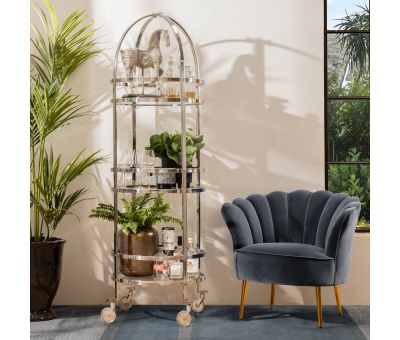 Silver high tea trolley with mirror