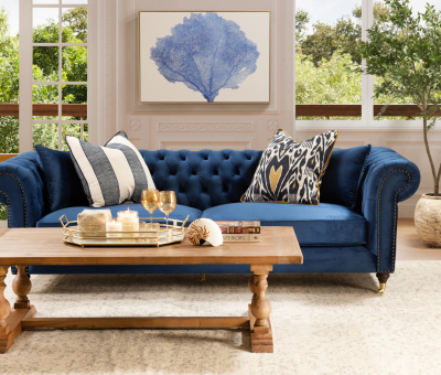 Block and chisel duchess chesterfield sofa in navy blue 