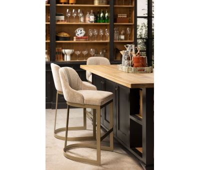 Modern upholstered bar chair with bronze colour metal legs