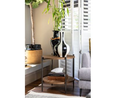 2 tier metal and wood side table