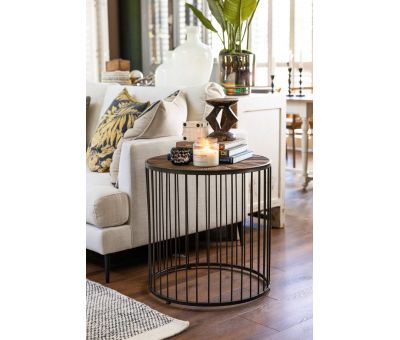 metal and wood round side table 