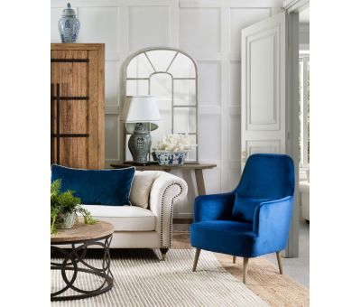 Emily occasional chair in royal blue upholstery with additional back cushion