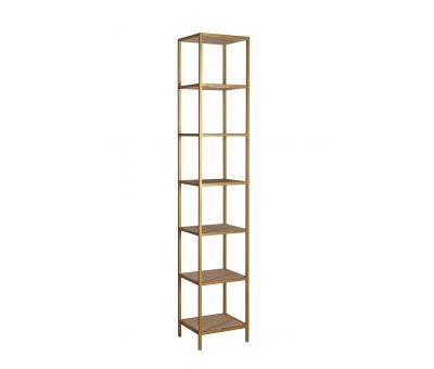 gold and wicker narrow bookshelf 