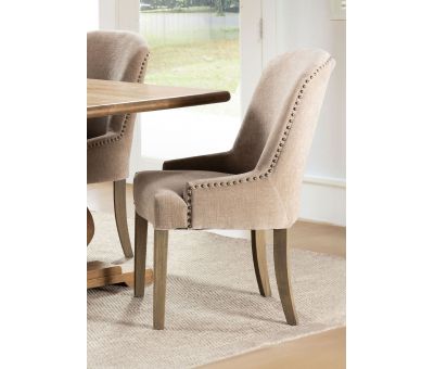 camel upholstered dining chair with stud detail Château Collection