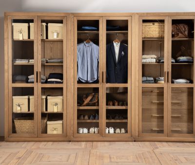 Block and chisel wardrobe drawers and shelves in brushed oak