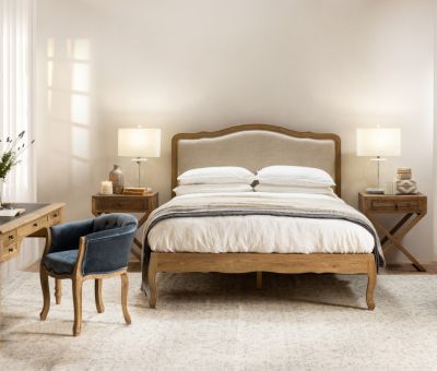 French style bed in Linen with oak wooden frame Château Collection