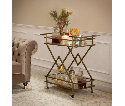 Hermes Trolley - Silver metal with geometric style and mirror top on wheels