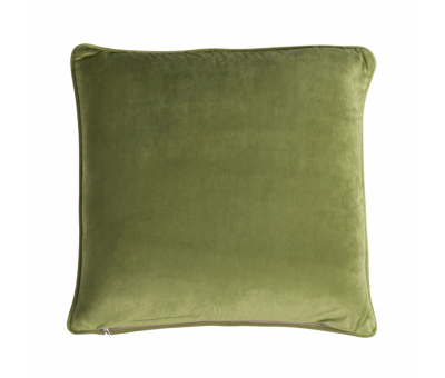 tropical scene cushion with green velvet backing. 