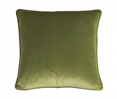 flower print cushion with green velvet backing 