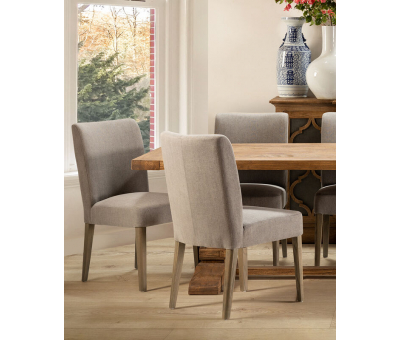 Stone upholstered Harley dining chair with oak legs