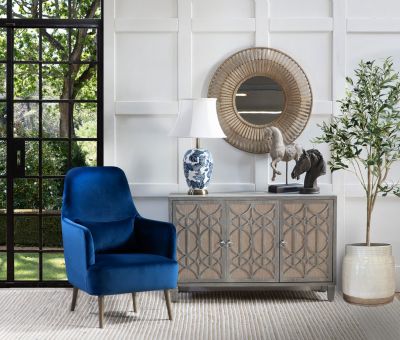 Emily occasional chair in royal blue upholstery with additional back cushion