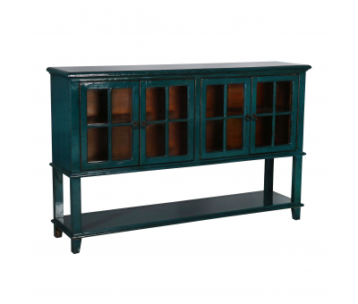 Teal lacquered chinese cabinet with glass doors