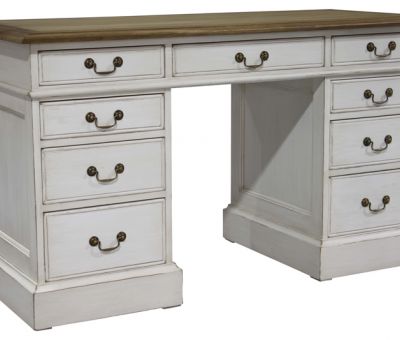 Block & Chisel weathered oak pedestal desk with antique white base