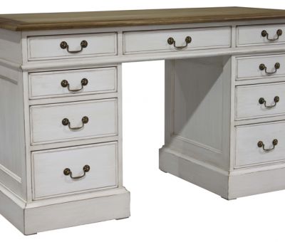 Block & Chisel weathered oak pedestal desk with antique white base