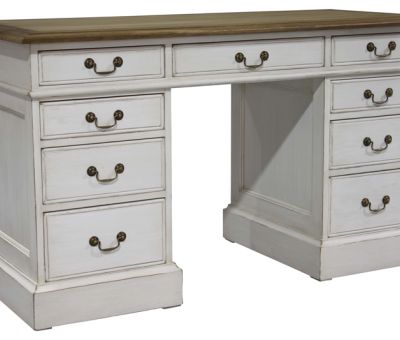 Block & Chisel weathered oak pedestal desk with antique white base