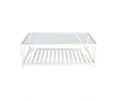 Block & Chisel rectangular flat white coffee table with a glass top