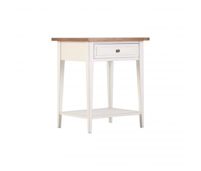 Block & Chisel weathered oak pedestal with an antique white base