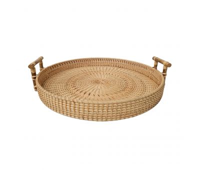 Natural wicker tray with handles