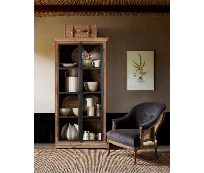 wooden bookcase with glass panel doors 