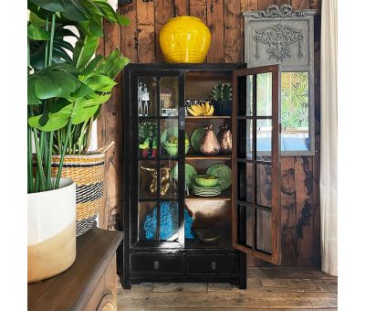 Block & Chisel black wooden cabinet with glass doors