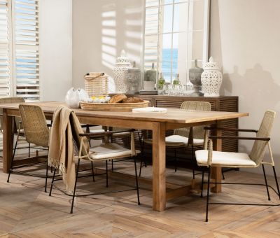 Block and chisel reclaimed elm dining table 