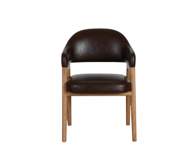Wood and leather tub armchair 