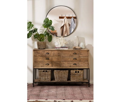 Block & Chisel rectangular reclaimed wood console with iron legs