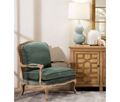 Green velvet Bodine French armchair Château Collection 