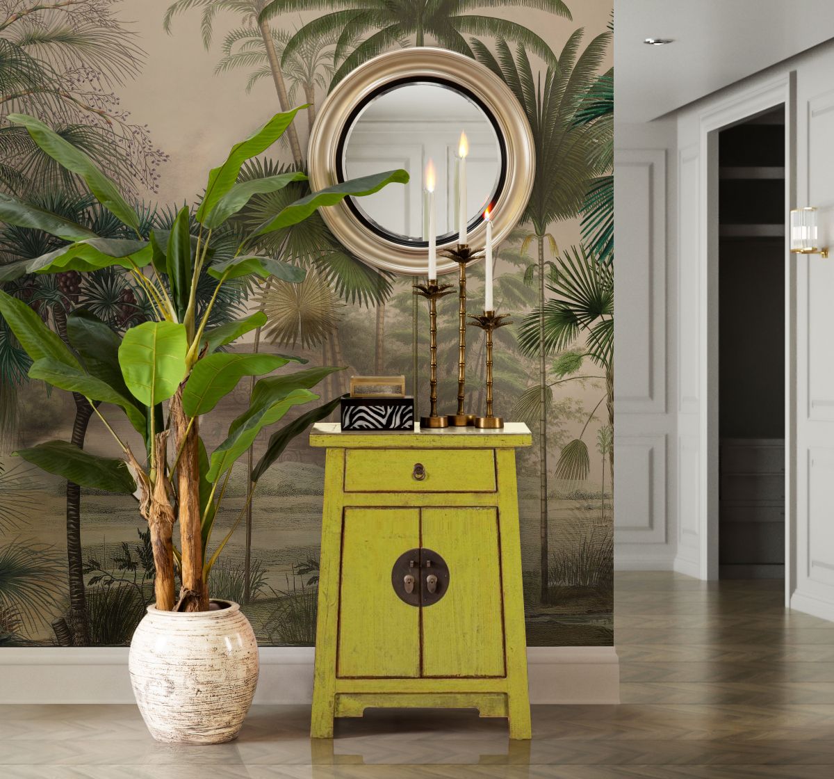 Painted lacquered cabinet with 2 doors and 1 drawer