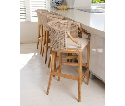 Natural wash cane chair with white seat cushion villa collection 