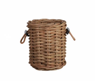 Round kubu weave basket with rope handles