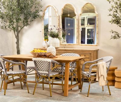 Natural teak dining table with slatted top