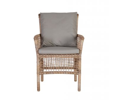 Outdoor cane armchair with grey cushions 
