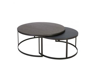 Block & Chisel round antique weathered oak nested coffee table with matt black base