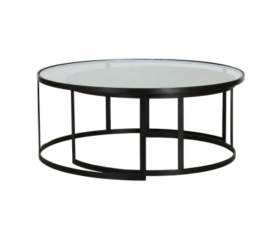 Lunar nesting tables glass and wood tops
