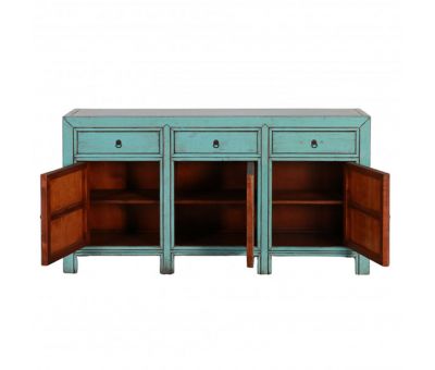 Turquoise blue lacquered sideboard with 3 doors and 3 drawers