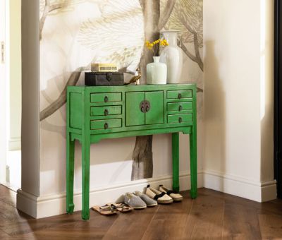 green lacquered chinese console 