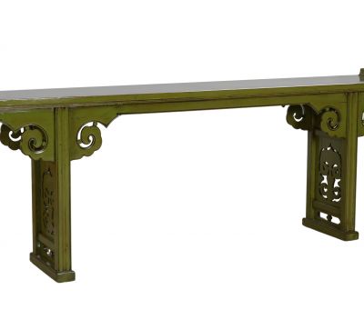 Olive green lacquered console with carving detail Indochine collection 