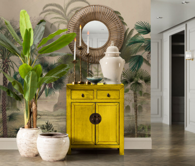 yellow lacquered chinese cabinet