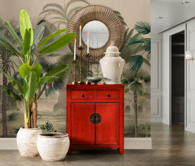 Red lacquered cabinet with doors and drawers Indochine collection 