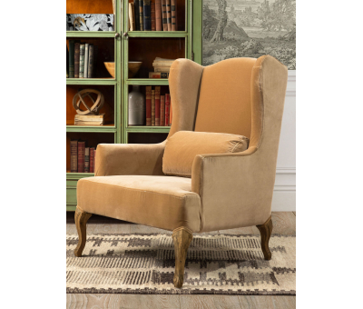 sand velvet wingback with oak legs Château collection