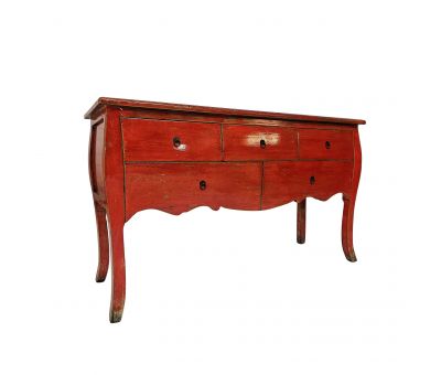 Block and chisel lacquered console table with drawers