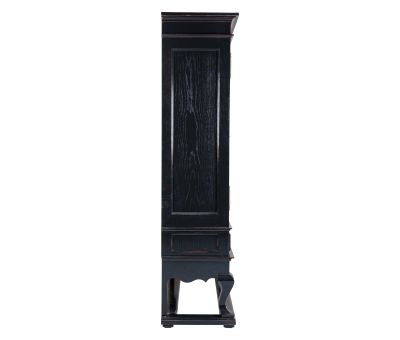 Block & Chisel solid weathered oak drinks cabinet with black lacquer