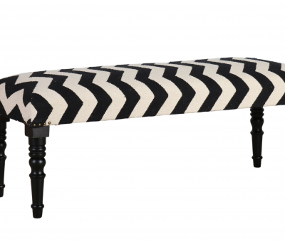 black and white bench with wooden legs
