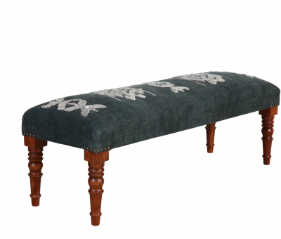 Charcoal upholstered bench with turned legs