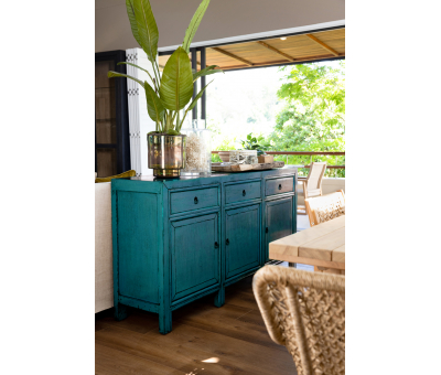 teal blue lacquered chinese sideboard with storage