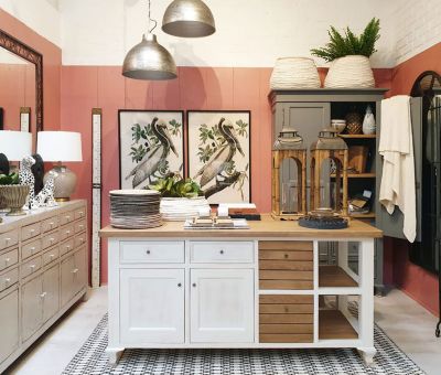 Block & Chisel Kitchen Island in antique white and Weathered Oak 